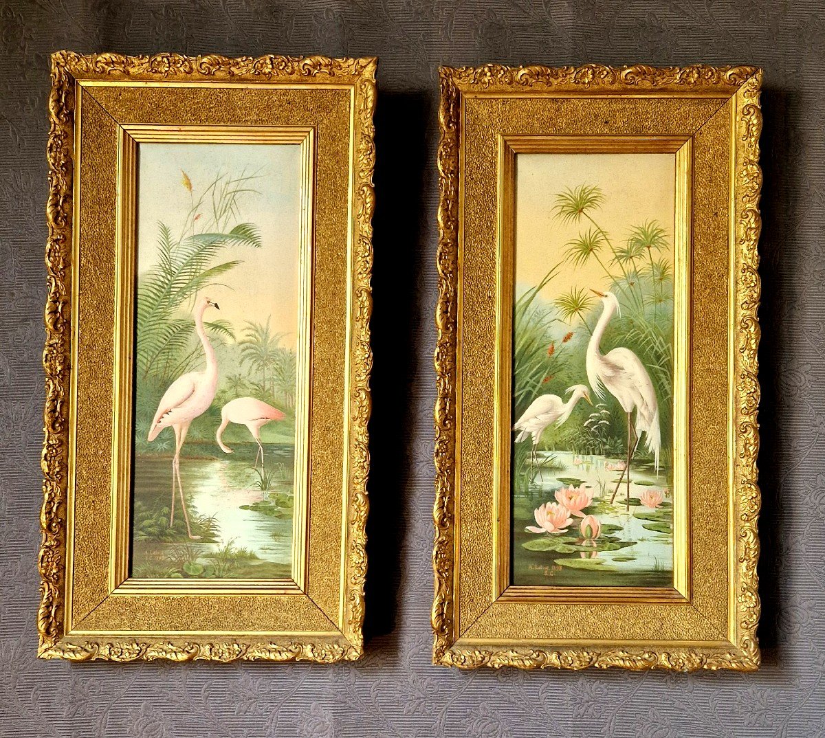 Flemish And Egret Paintings By A. Lebret Dated 1898-photo-2