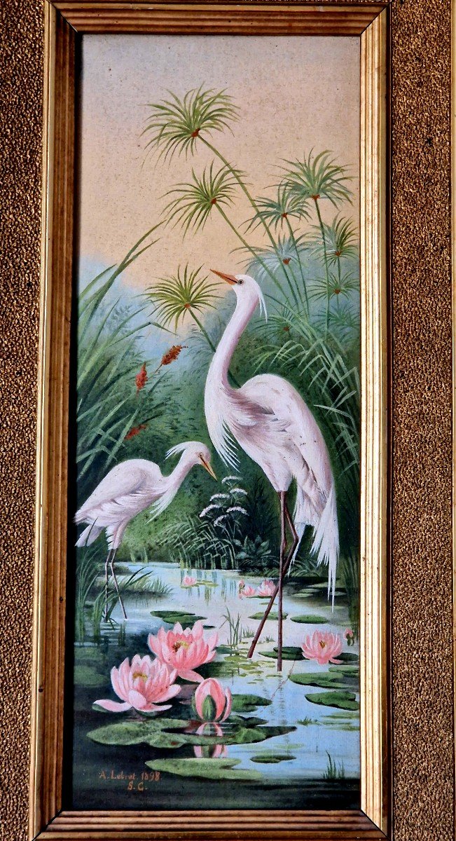 Flemish And Egret Paintings By A. Lebret Dated 1898-photo-4