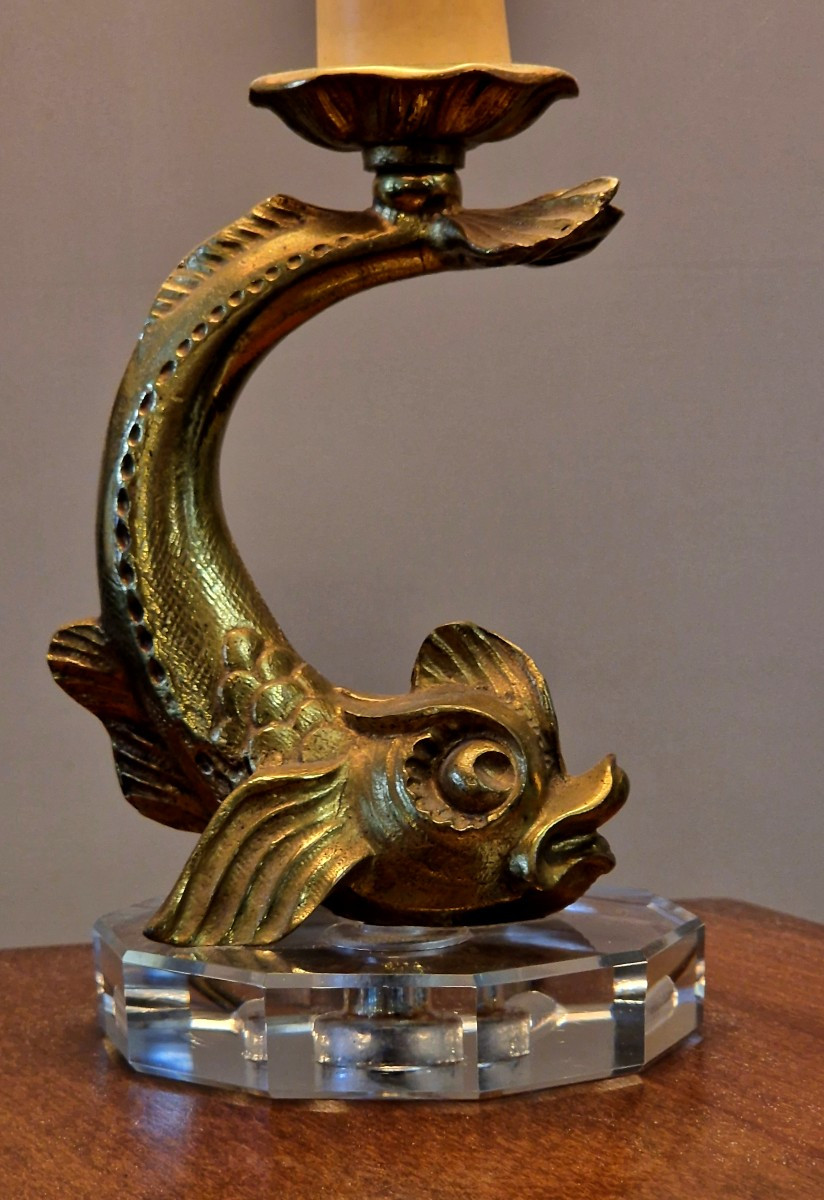 Lampe Dauphin  Bronze Laitonné XXe