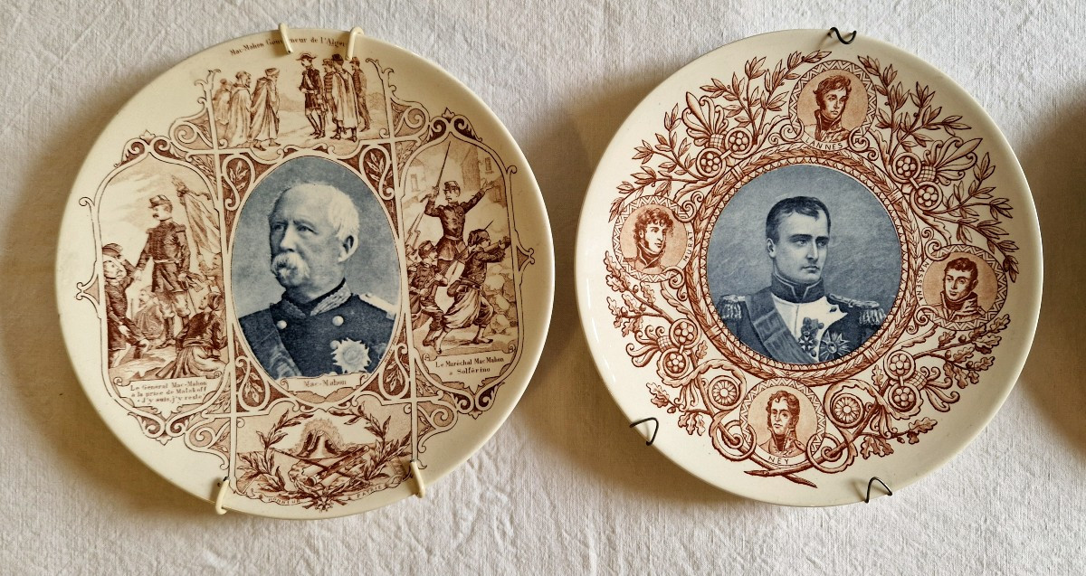 Three Commemorative Souvenir Plates Sarreguemines "famous Men" -photo-3
