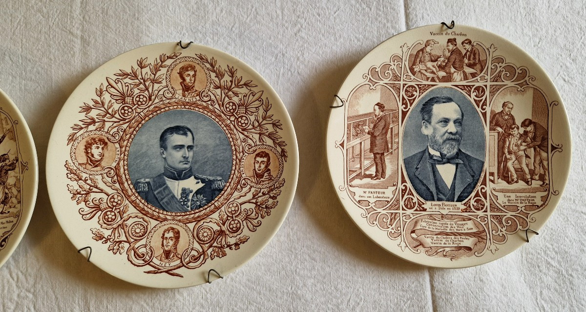 Three Commemorative Souvenir Plates Sarreguemines "famous Men" -photo-4