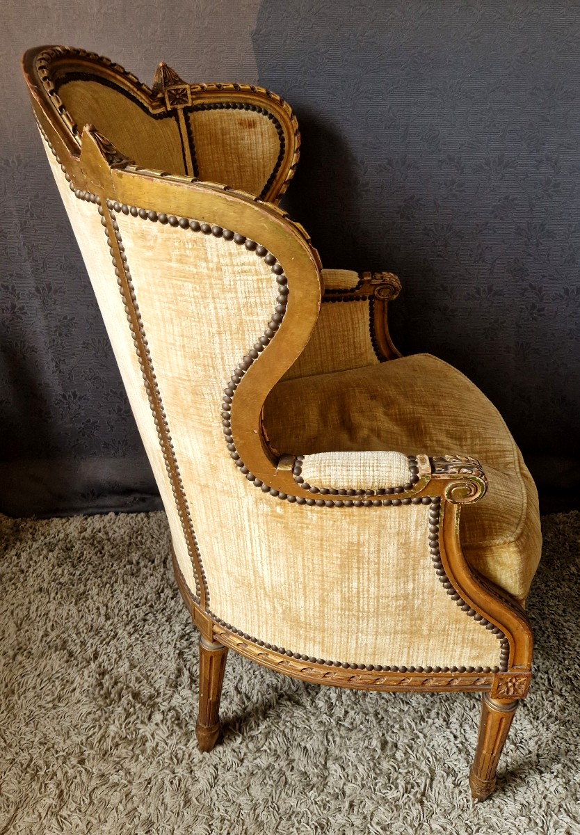 Bergère En Bois Doré  De Style Louis XVI -photo-2