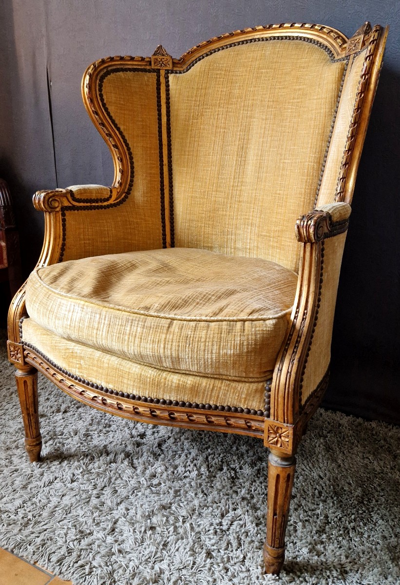 Bergère En Bois Doré  De Style Louis XVI -photo-1