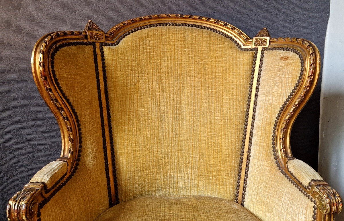 Bergère En Bois Doré  De Style Louis XVI -photo-2