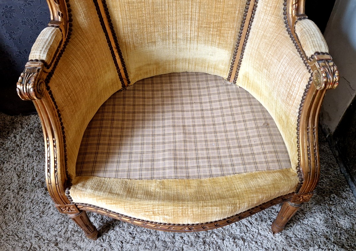 Bergère En Bois Doré  De Style Louis XVI -photo-7