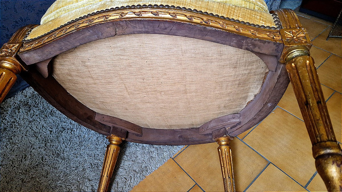 Bergère En Bois Doré  De Style Louis XVI -photo-8