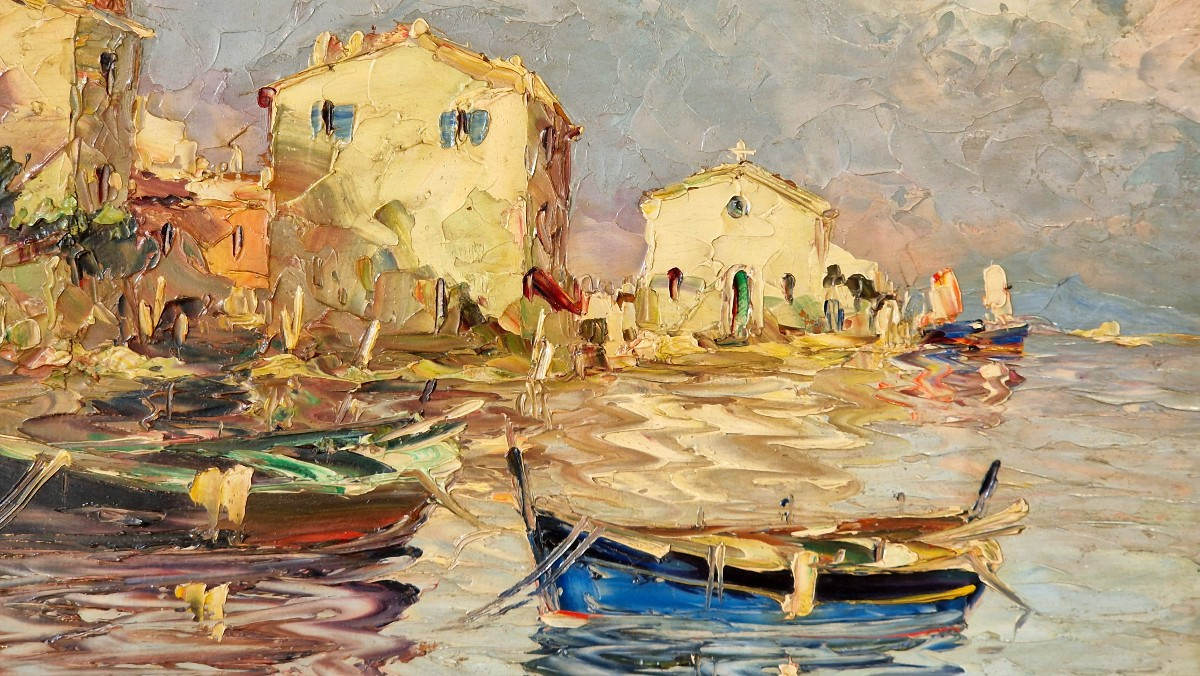 Oil On Cardboard By André Salomon Le Tropezien ''view Of Saint-tropez''-photo-1