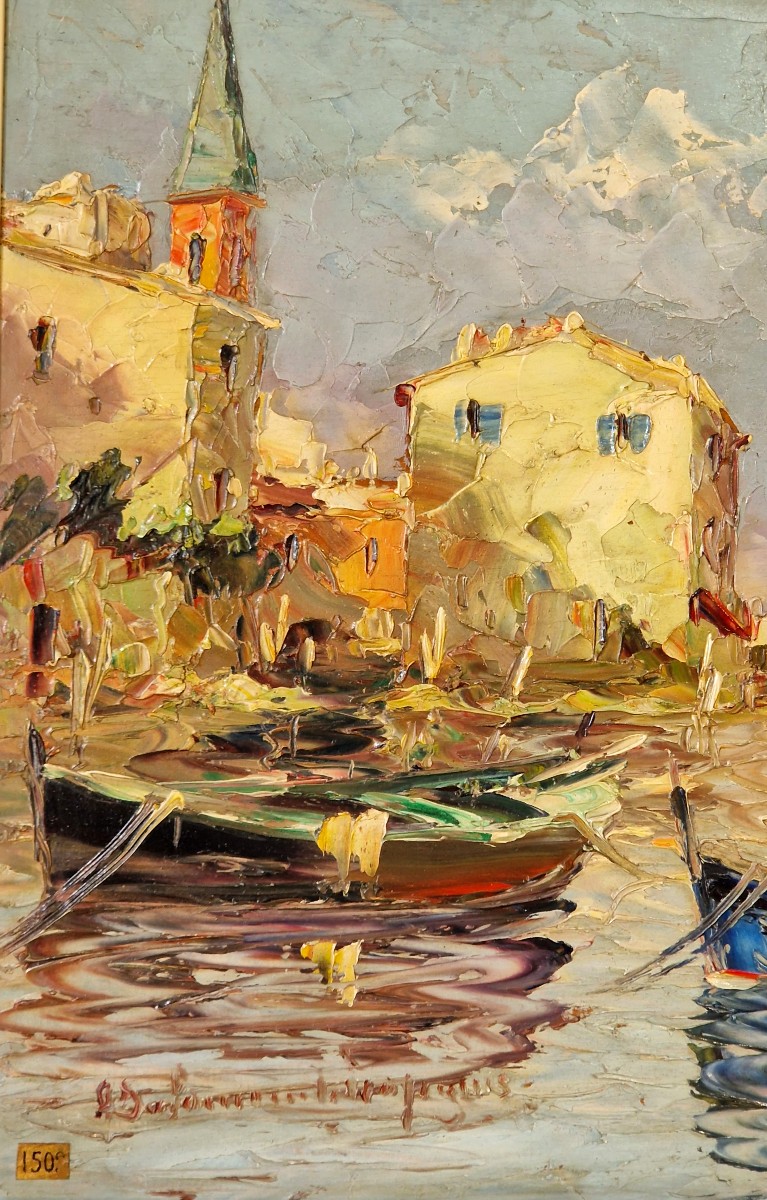Oil On Cardboard By André Salomon Le Tropezien ''view Of Saint-tropez''-photo-3