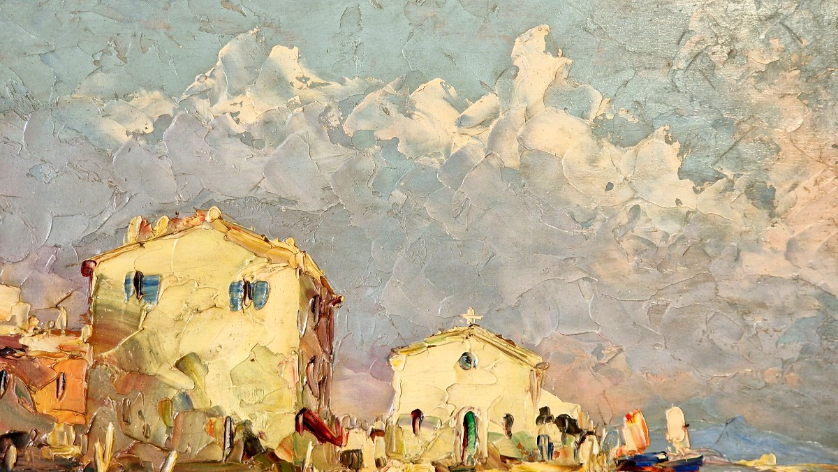 Oil On Cardboard By André Salomon Le Tropezien ''view Of Saint-tropez''-photo-6