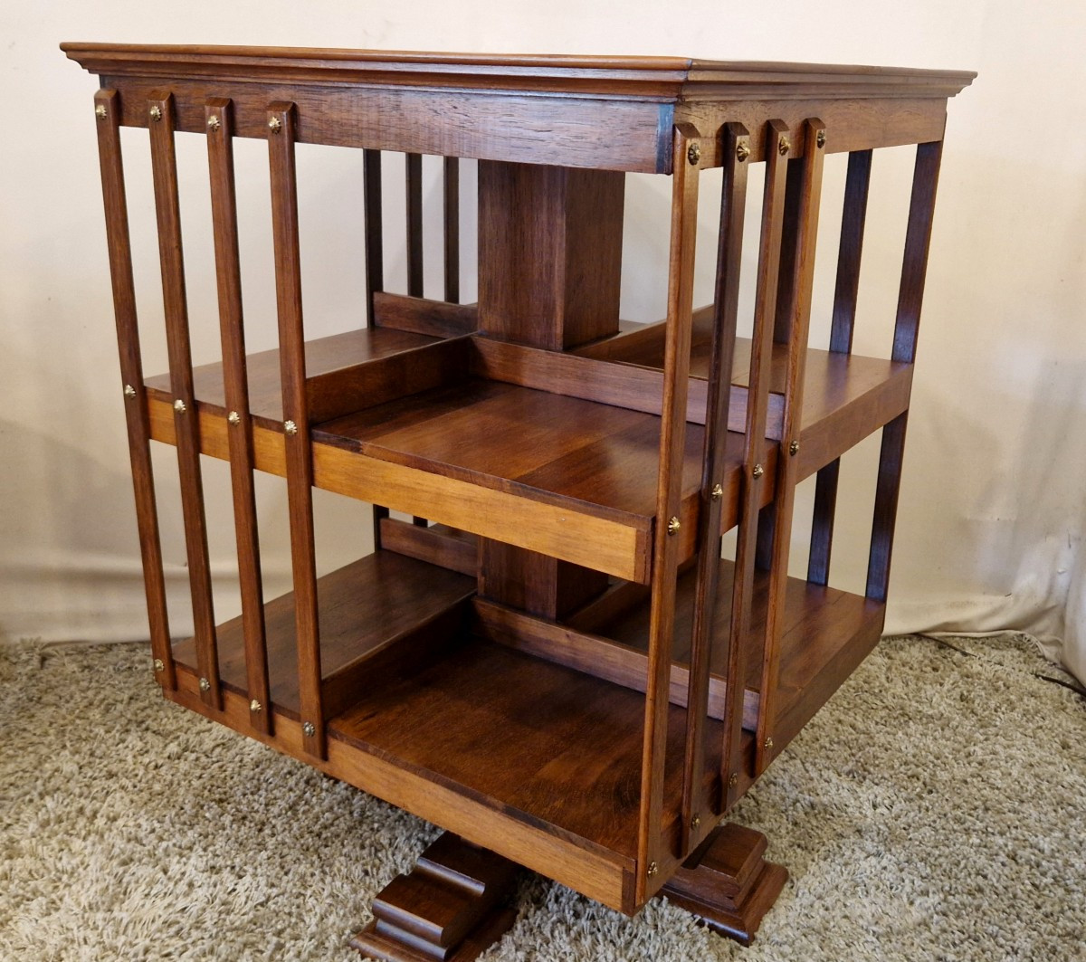 Revolving Bookcase In Walnut Veneer -photo-1
