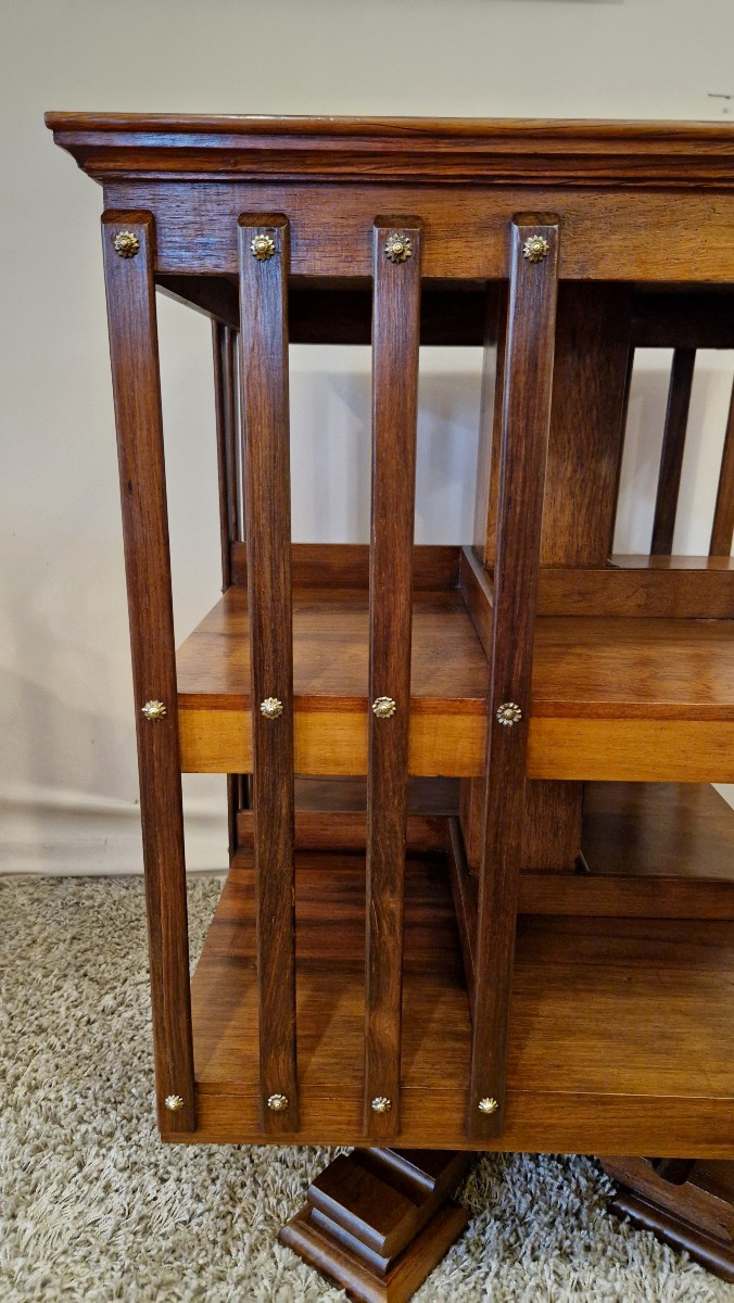 Revolving Bookcase In Walnut Veneer -photo-4
