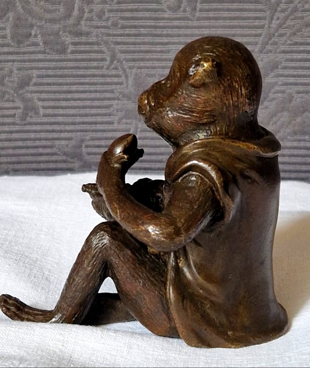Singe Assis En Bronze Par Edouard Enot -photo-1