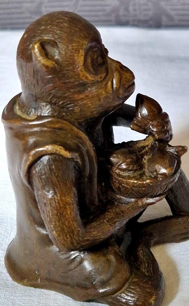 Singe Assis En Bronze Par Edouard Enot -photo-6