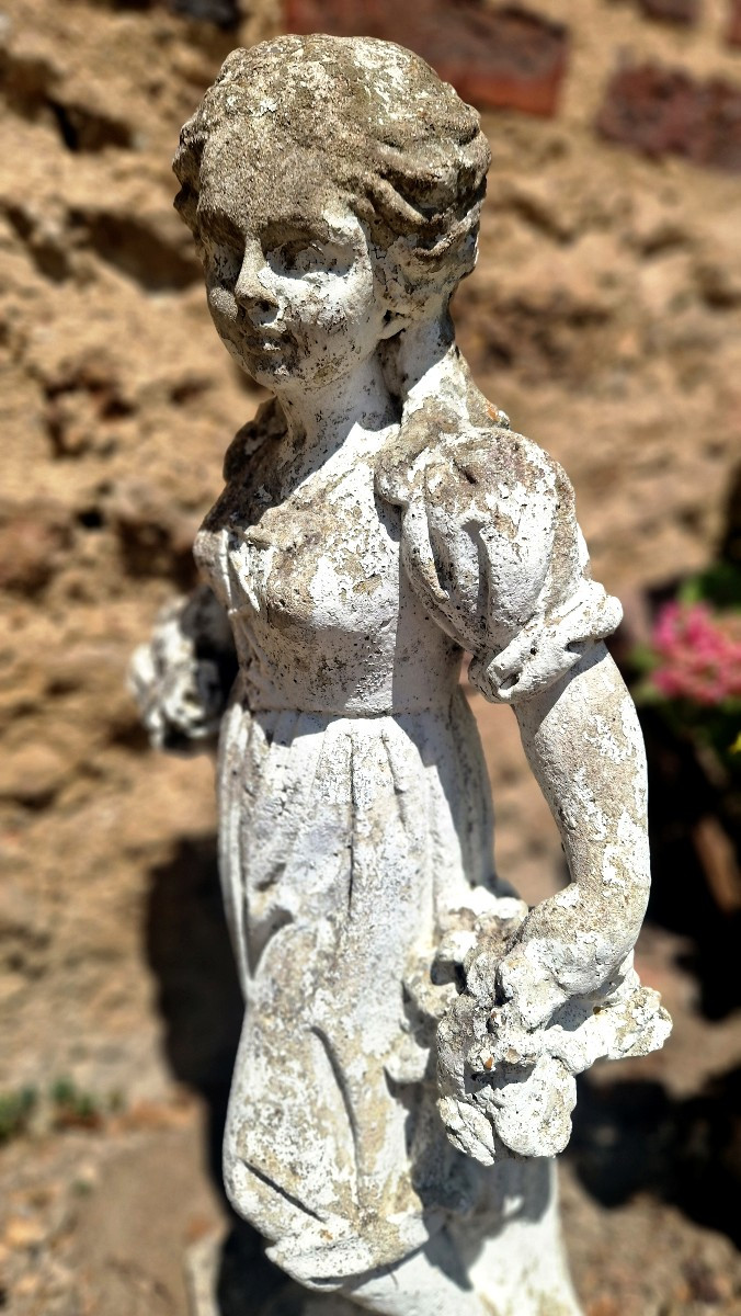 Statuette de jardin femme romantique en pierre reconstituée XXe-photo-2