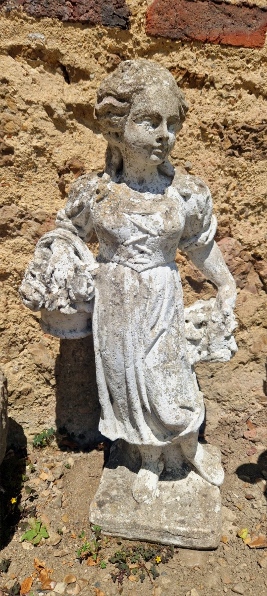 Statuette de jardin femme romantique en pierre reconstituée XXe-photo-4