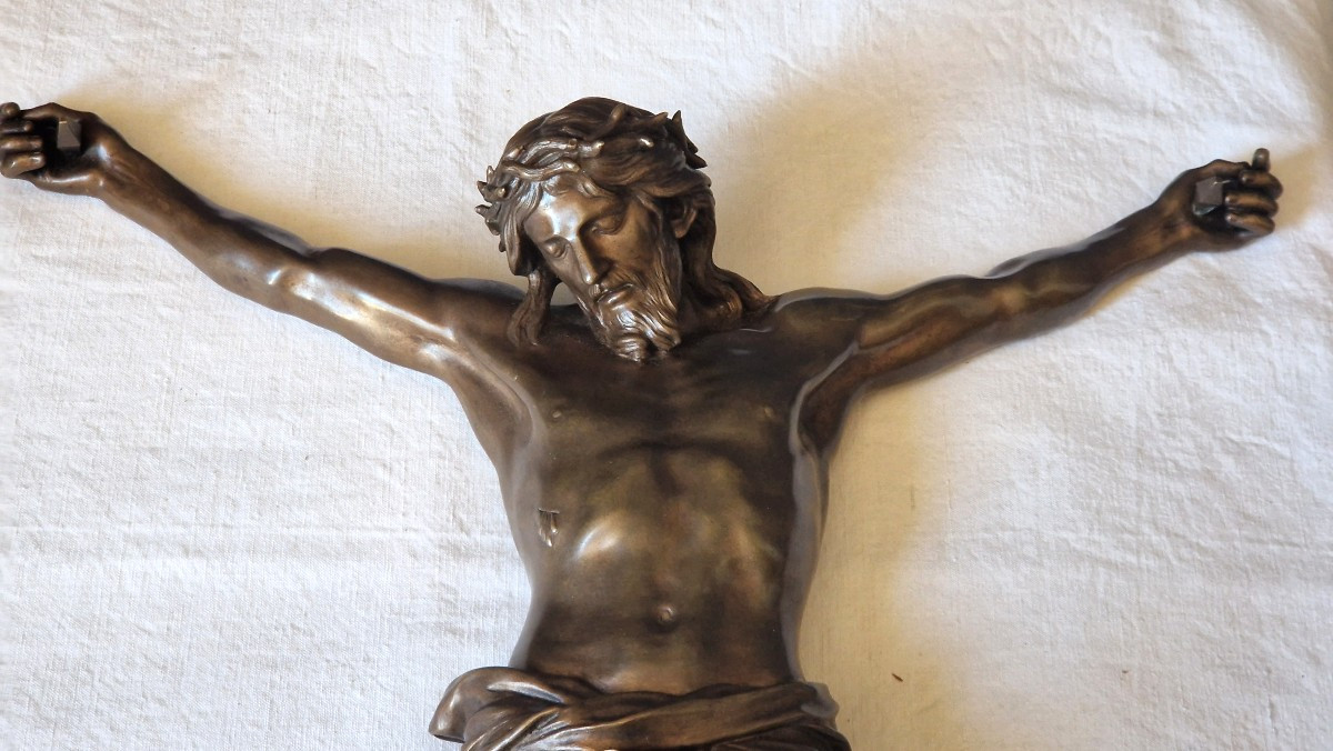 Bronze Of Christ Signed F. Barbedienne After Algarde, 19th Century-photo-2