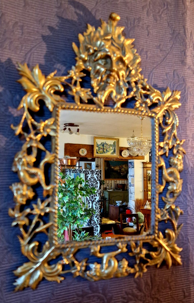 Miroir en bronze doré de style rocaille-photo-2