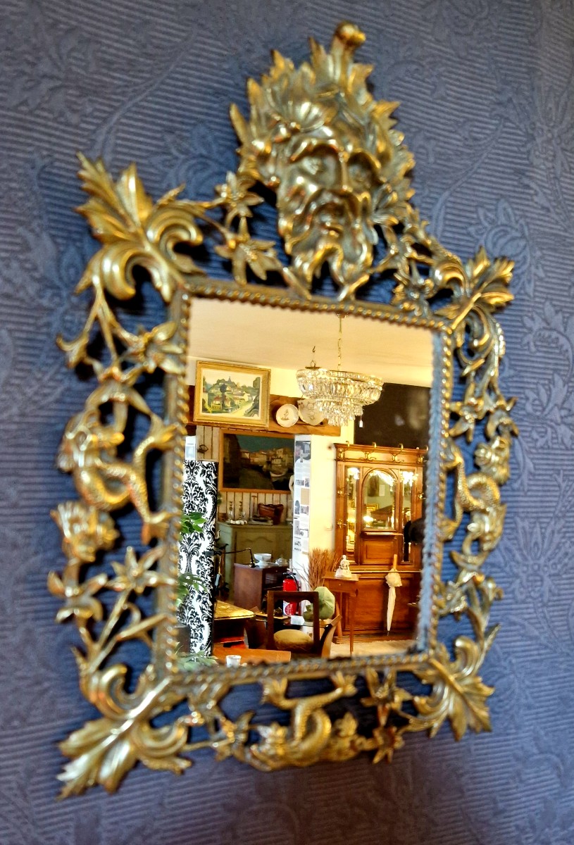 Miroir en bronze doré de style rocaille-photo-4