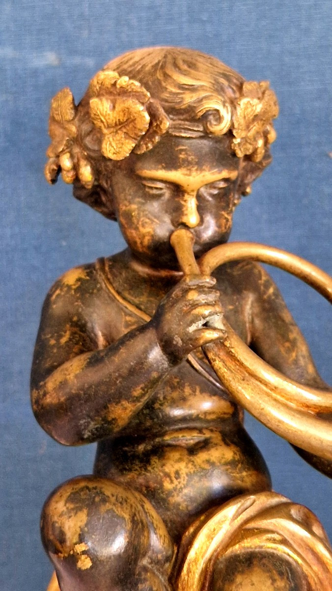 Putti musicien en bronze-photo-3