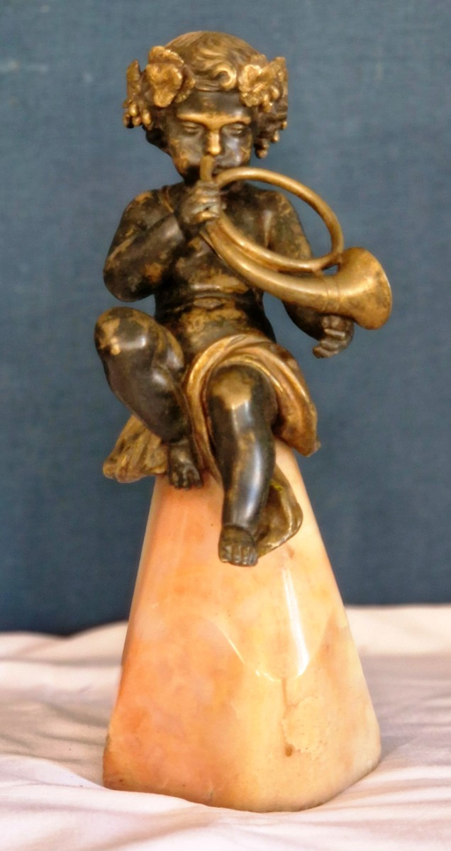Putti musicien en bronze-photo-5