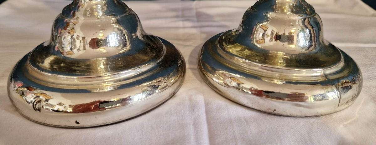 Paire de bougeoirs  en verre églomisé/mercurisé-photo-4
