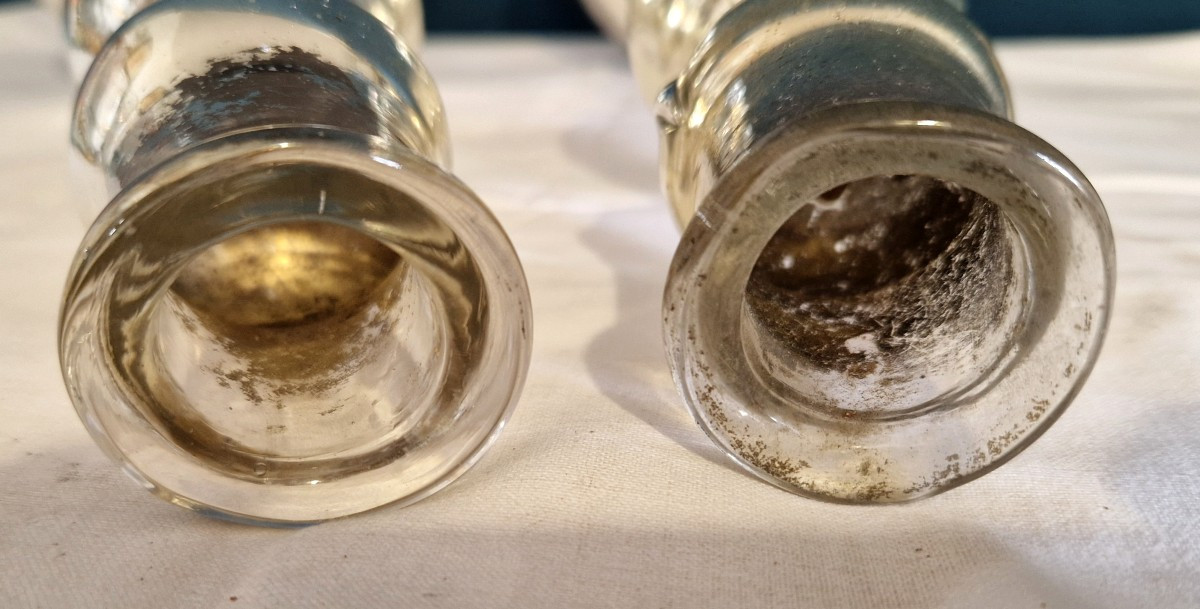 Paire de bougeoirs  en verre églomisé/mercurisé-photo-1