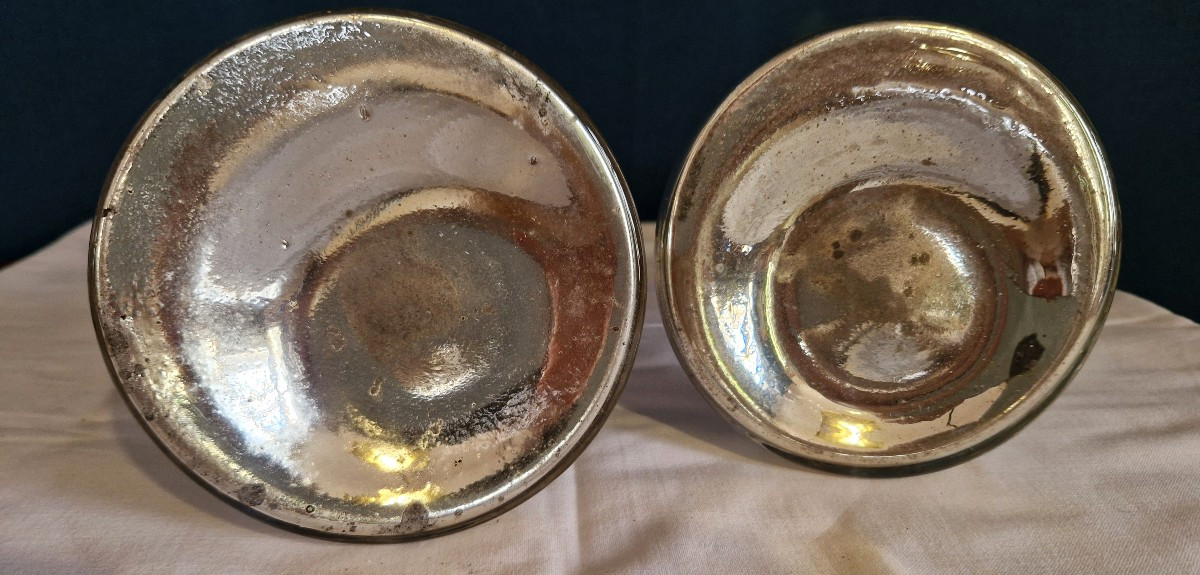 Paire de bougeoirs  en verre églomisé/mercurisé-photo-2