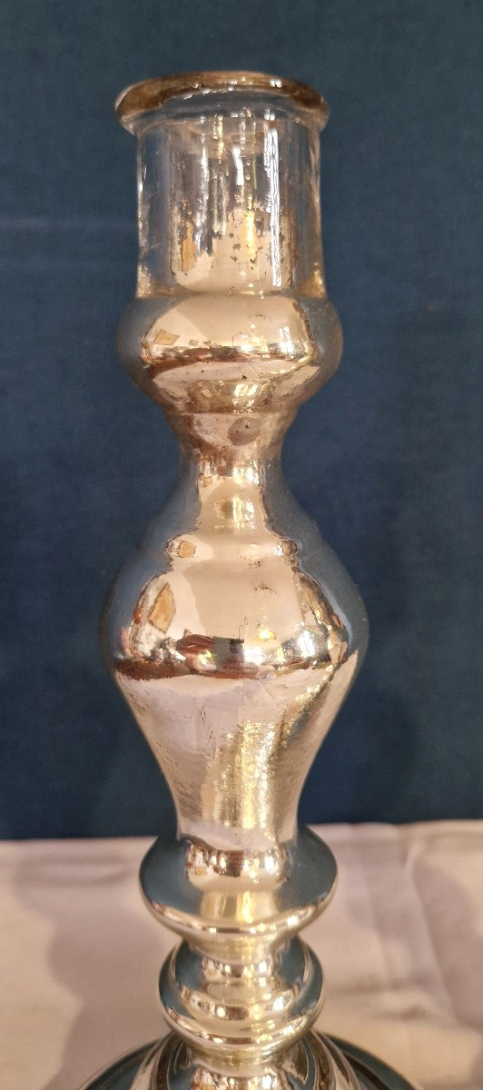 Paire de bougeoirs  en verre églomisé/mercurisé-photo-3