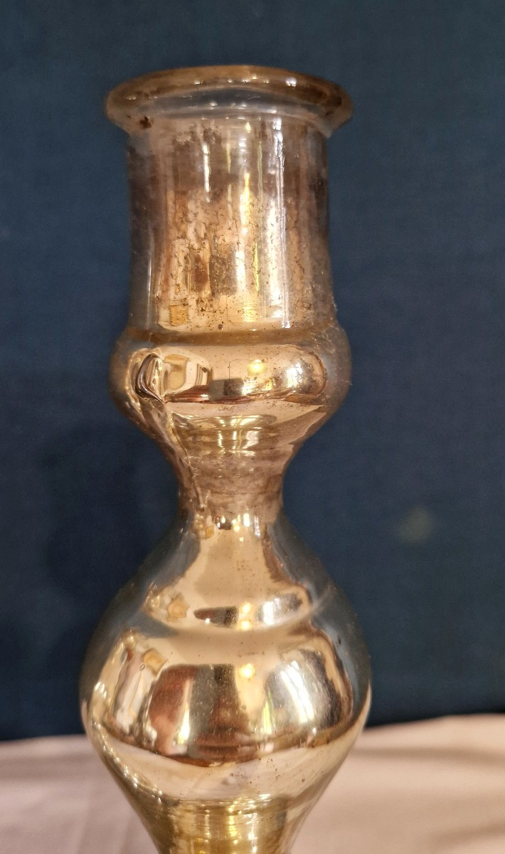 Paire de bougeoirs  en verre églomisé/mercurisé-photo-4