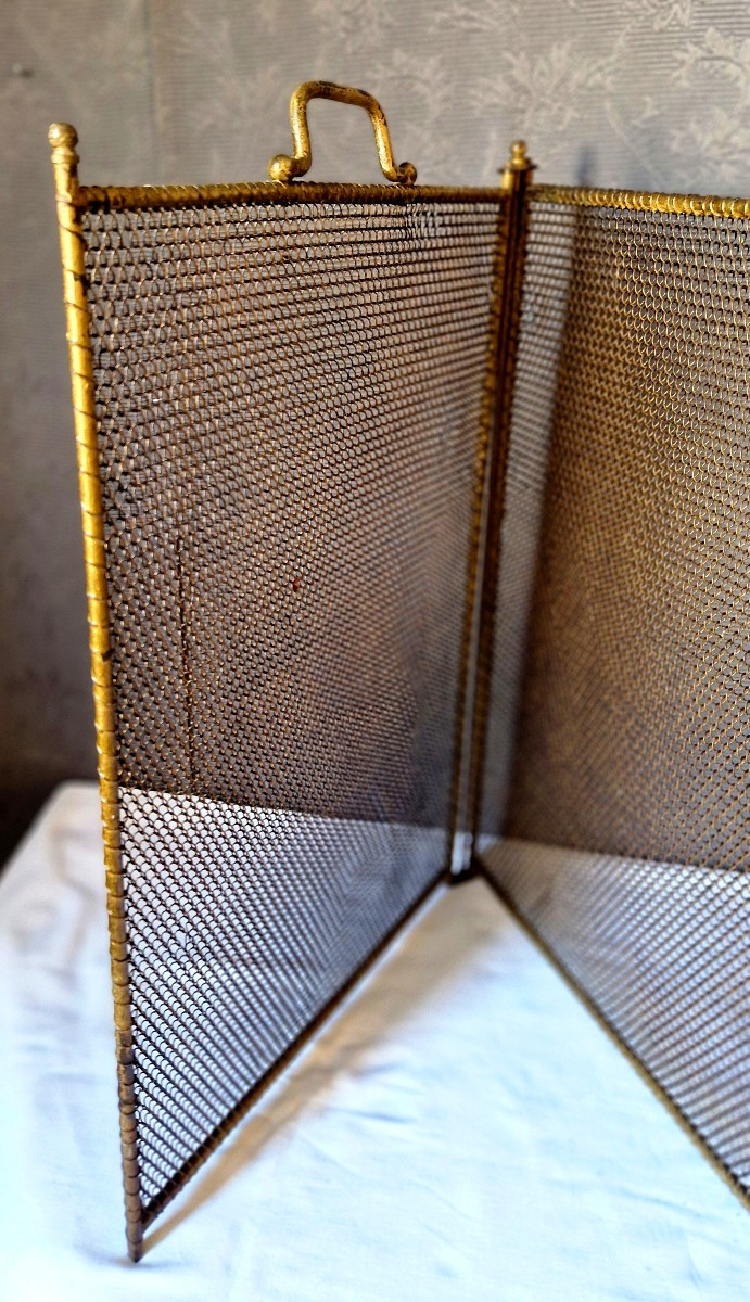 Pare feu en métal doré à 4 vantaux-photo-3