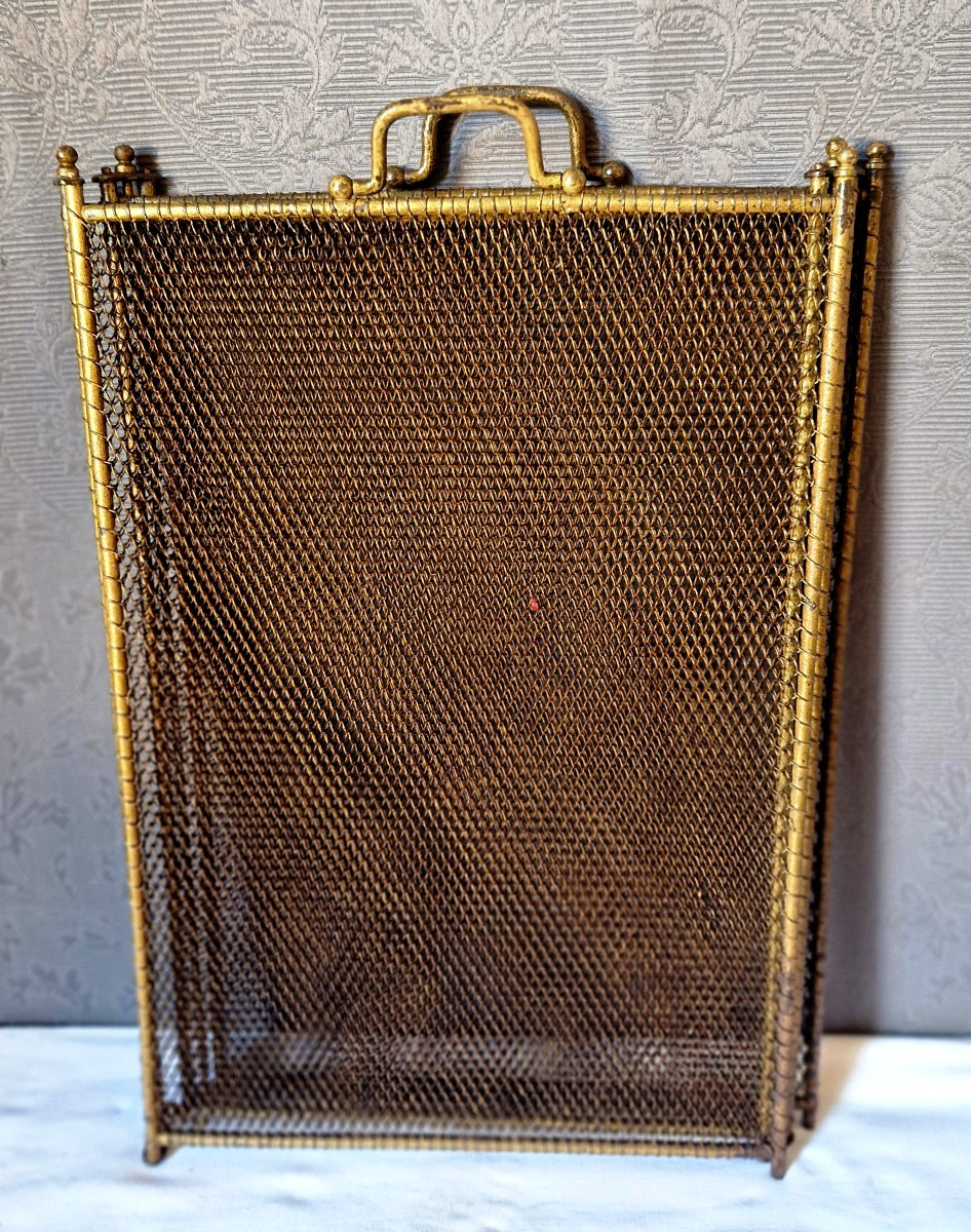 Pare feu en métal doré à 4 vantaux-photo-2