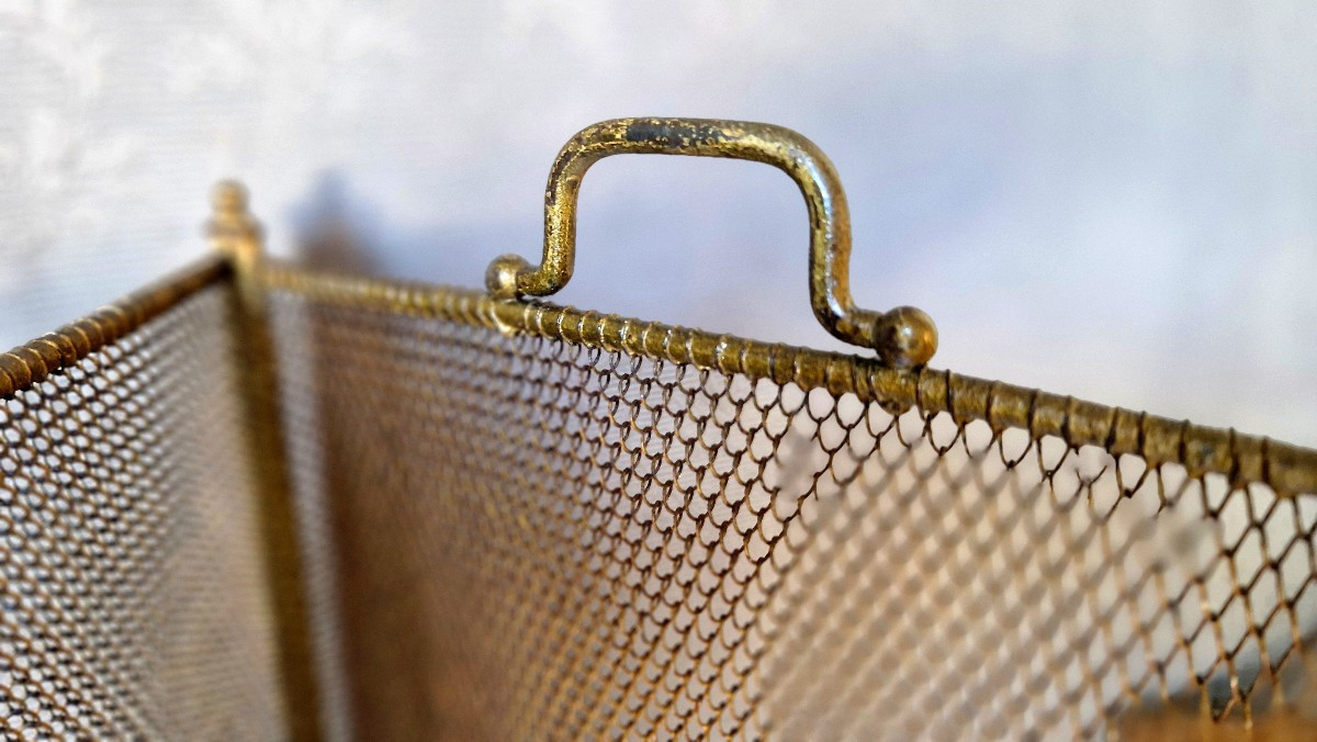 Pare feu en métal doré à 4 vantaux-photo-3