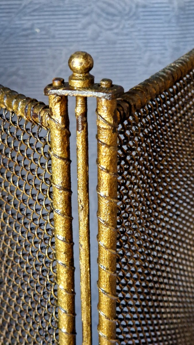 Pare feu en métal doré à 4 vantaux-photo-4