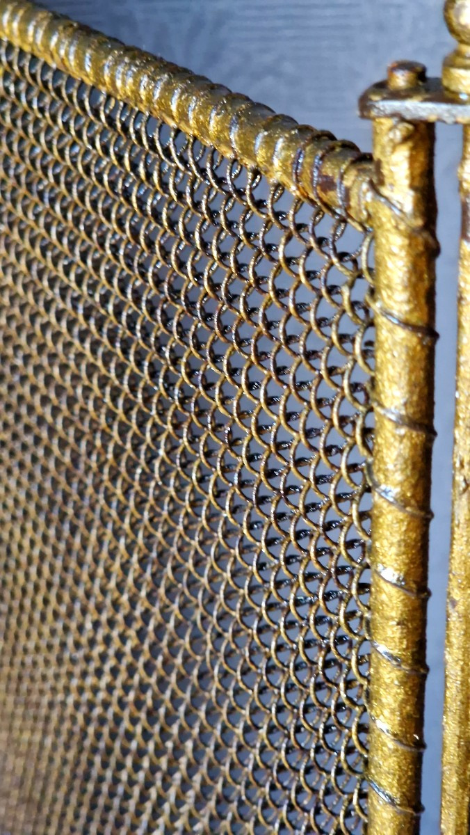 Pare feu en métal doré à 4 vantaux-photo-5