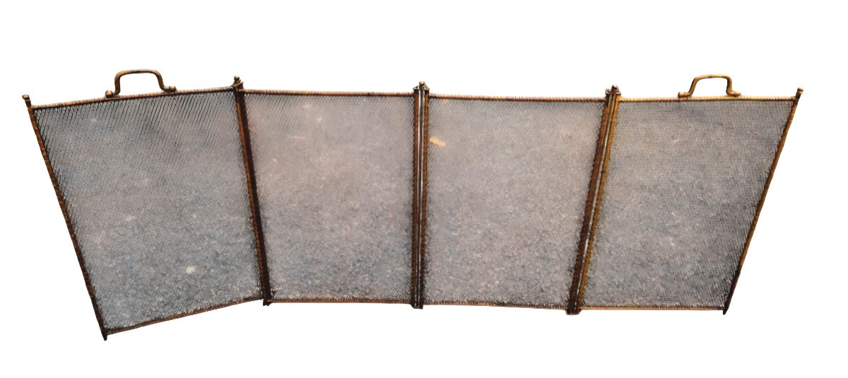 Pare feu en métal doré à 4 vantaux