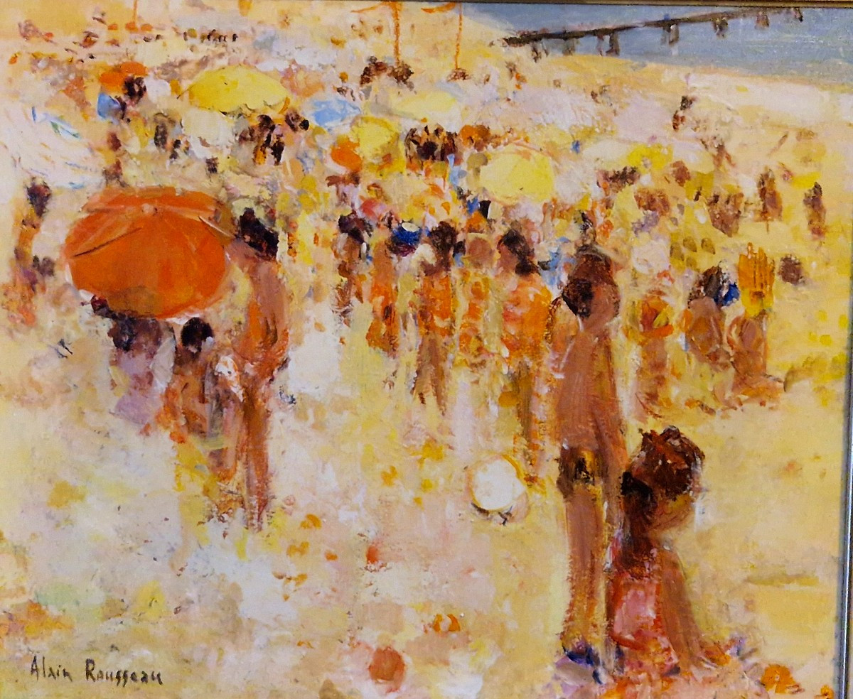 Plage au parasol rouge par Alain Rousseau (1926-2007)-photo-3