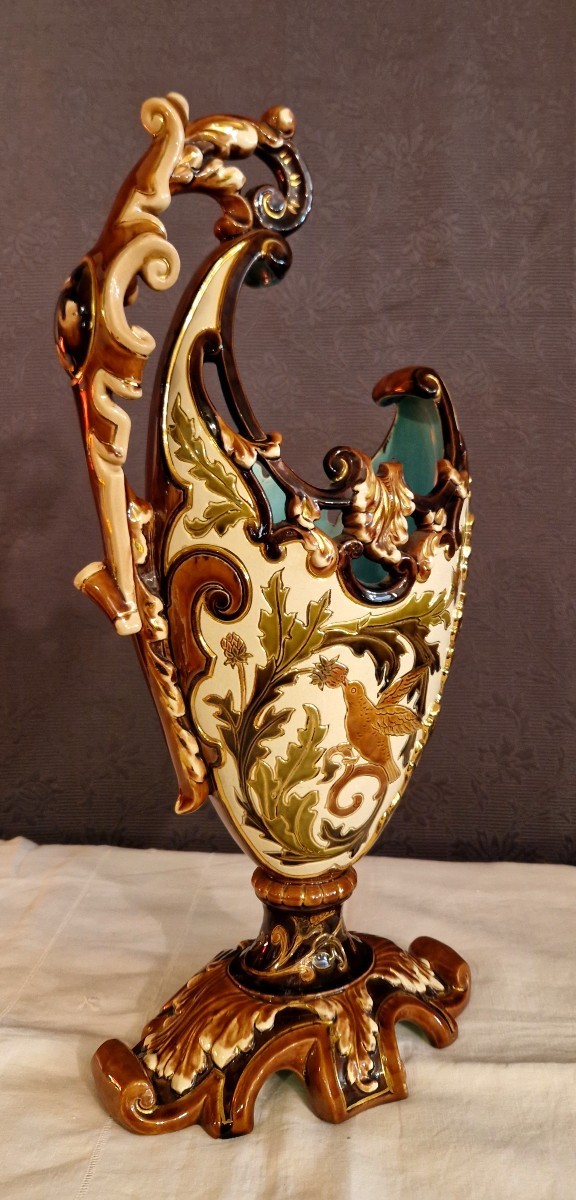Grand vase Majolique en faïence de Sarreguemines-photo-4