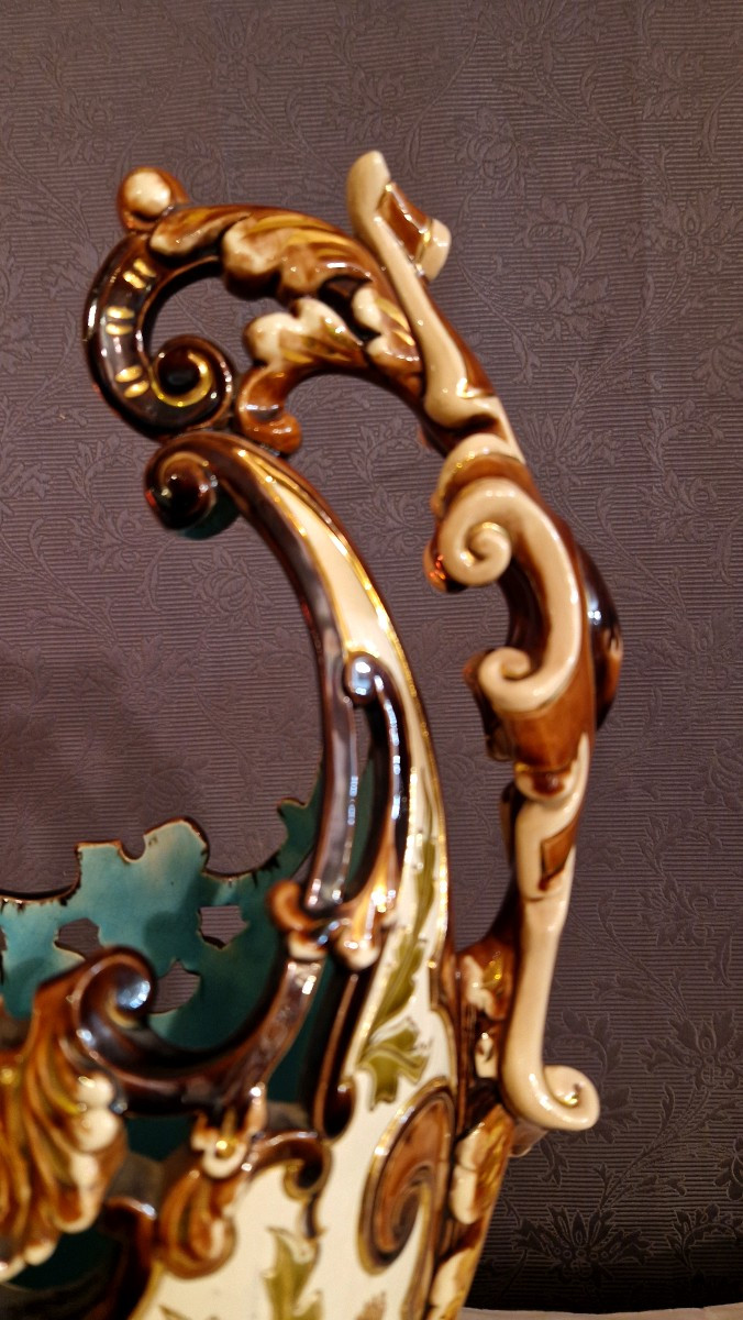 Grand vase Majolique en faïence de Sarreguemines-photo-2