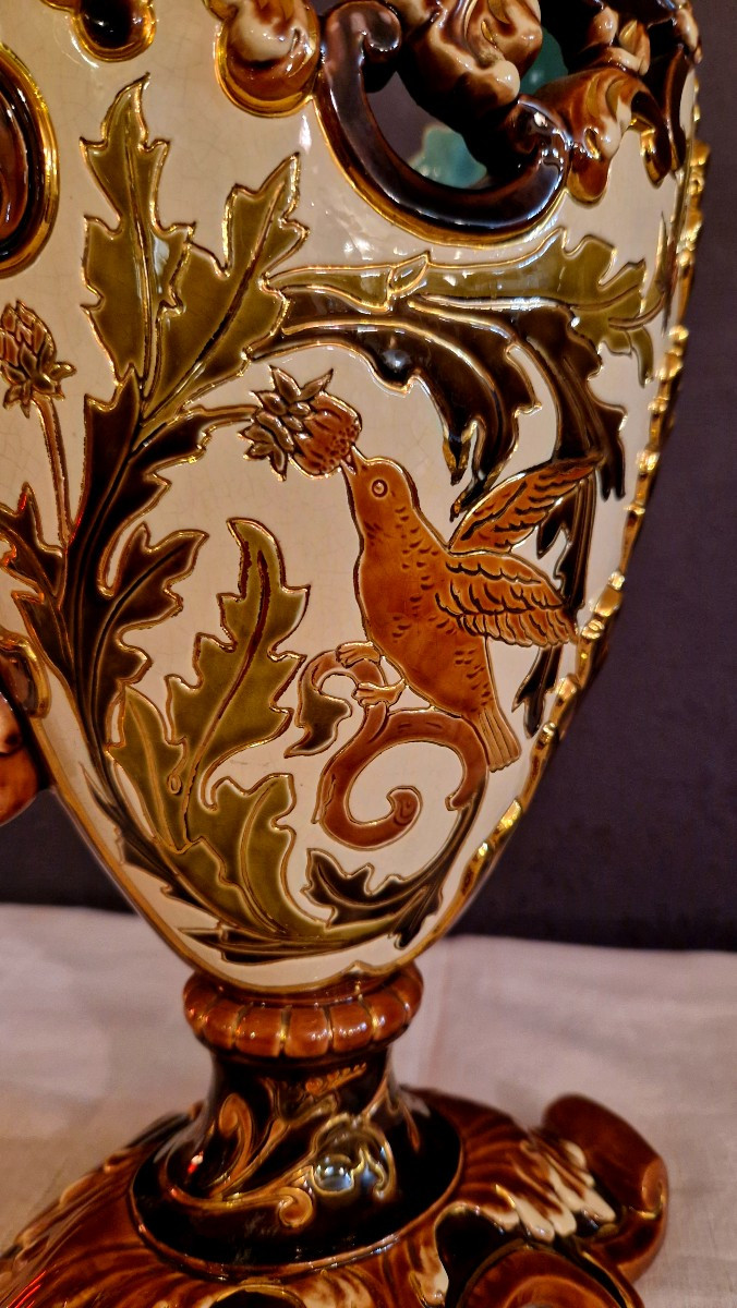 Grand vase Majolique en faïence de Sarreguemines-photo-4
