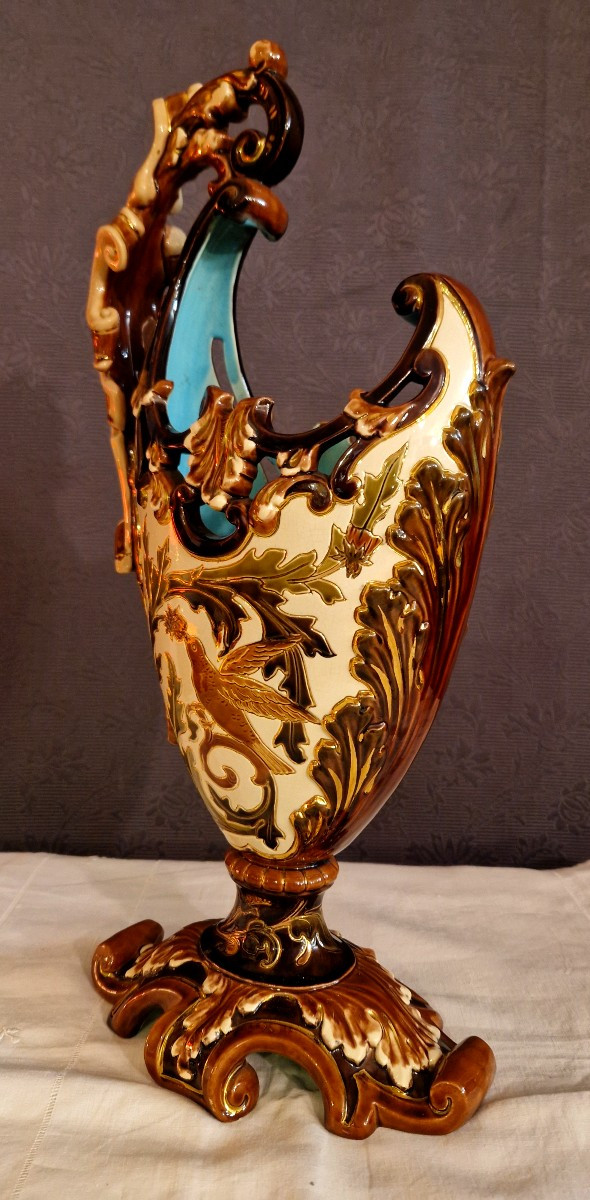 Grand vase Majolique en faïence de Sarreguemines-photo-5