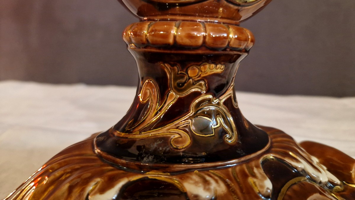 Grand vase Majolique en faïence de Sarreguemines-photo-8