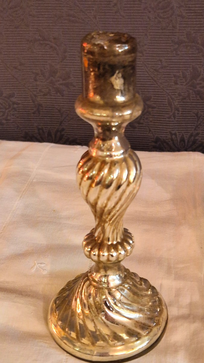 Deux bougeoirs en verres mercurisé XIX ème-photo-4