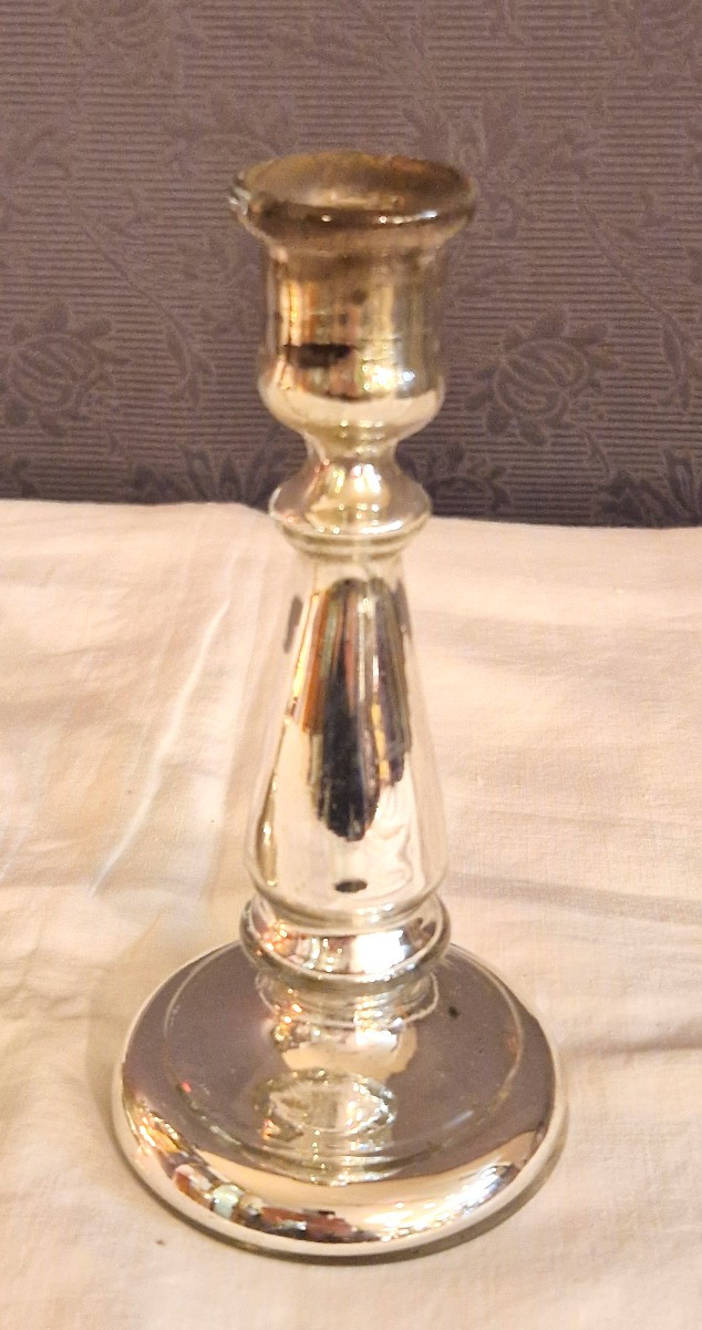 Deux bougeoirs en verres mercurisé XIX ème-photo-1