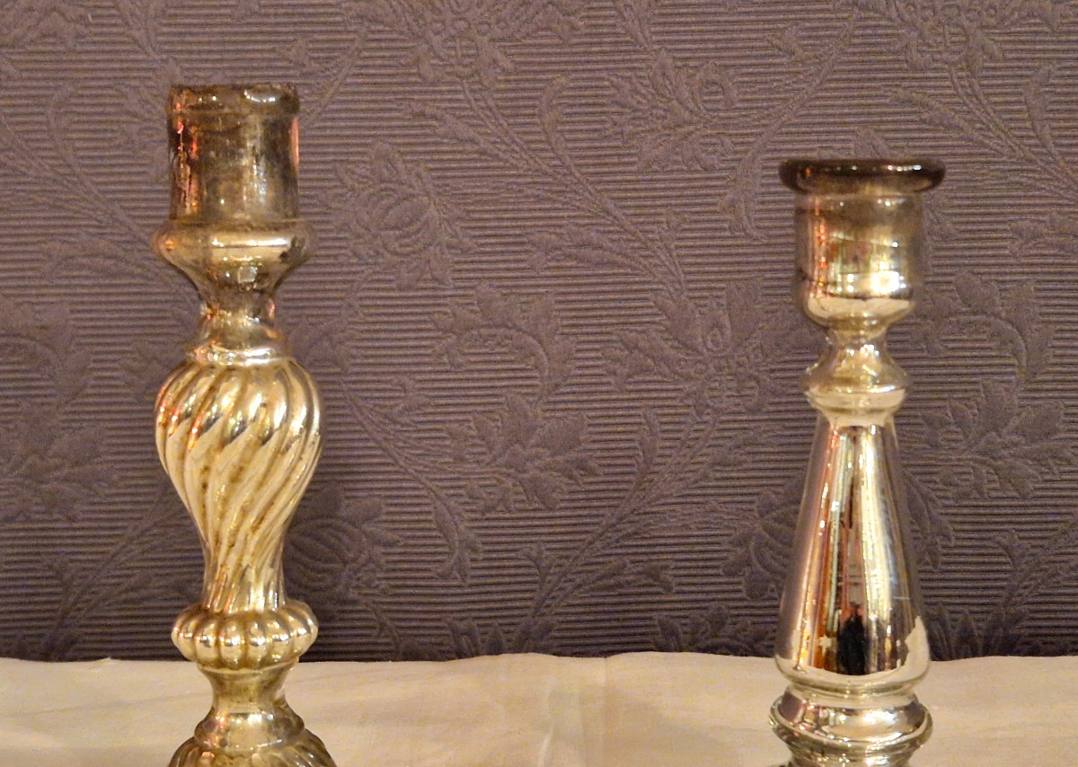 Deux bougeoirs en verres mercurisé XIX ème-photo-4