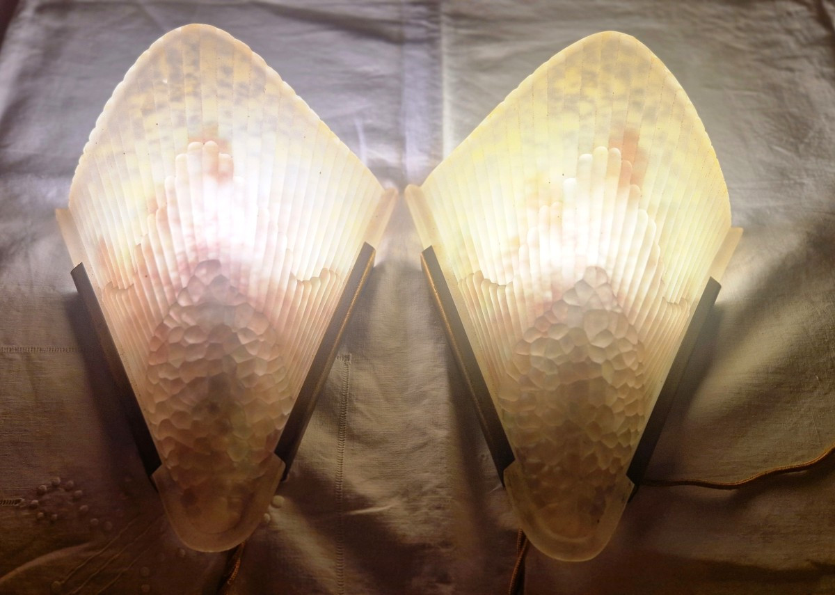Pair Of Art Deco Style Wall Sconces -photo-3