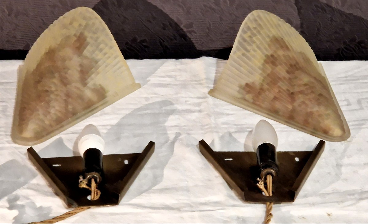Pair Of Art Deco Style Wall Sconces -photo-5