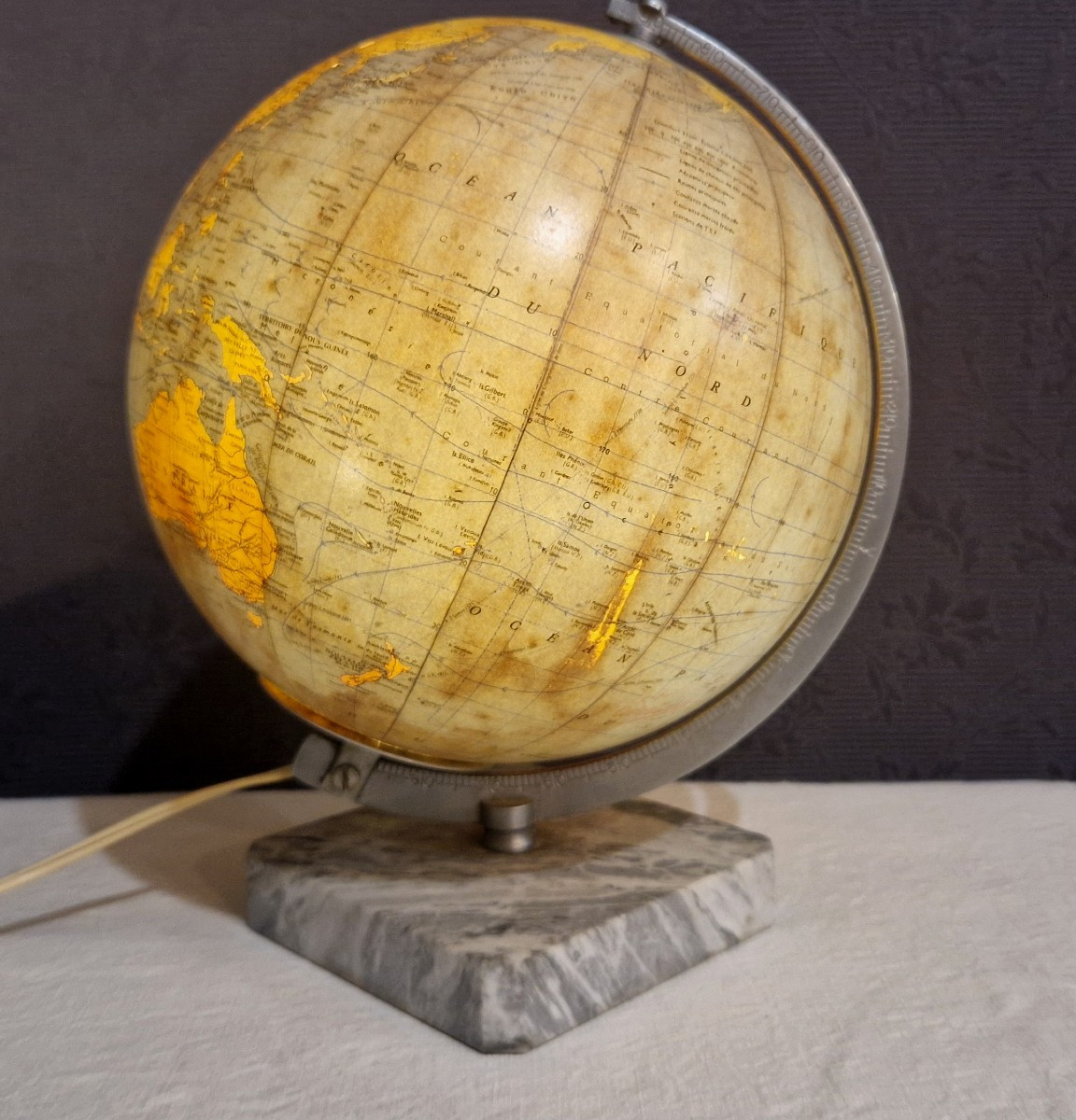 Globe terrestre lumineux en verre XXe-photo-2
