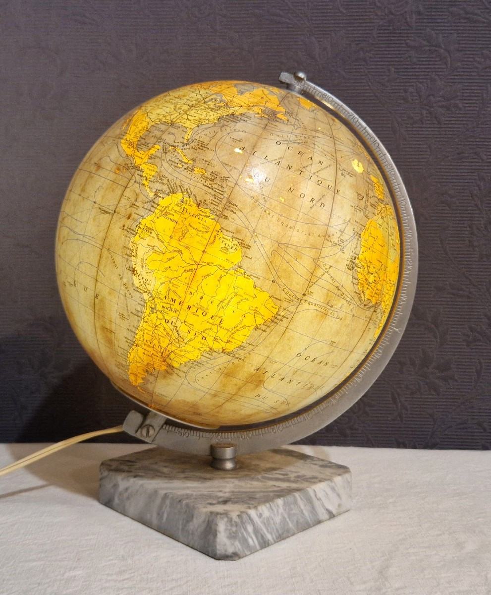 Globe terrestre lumineux en verre XXe-photo-1