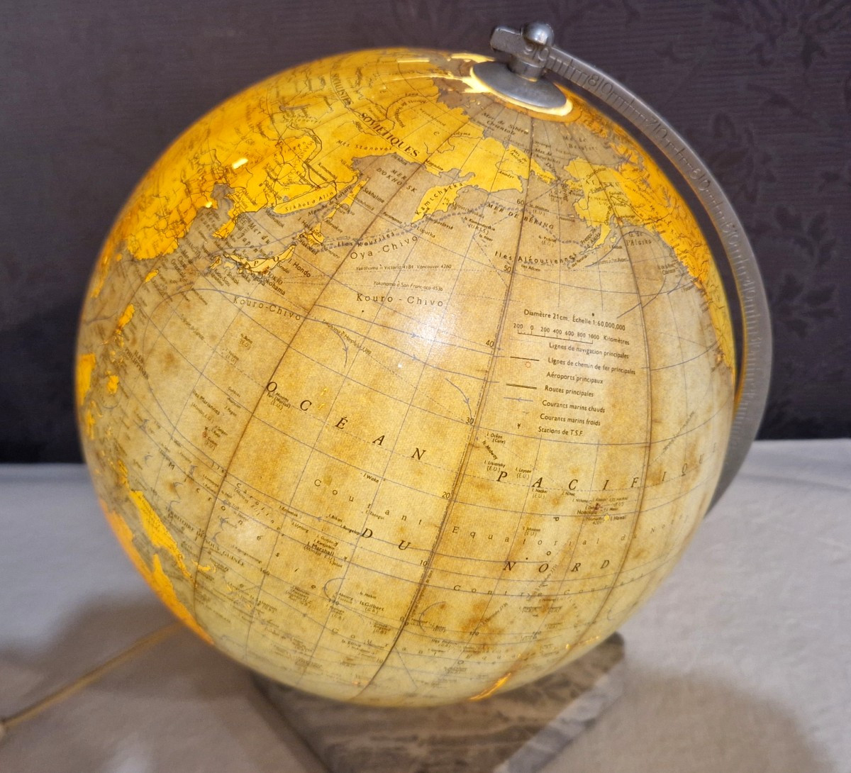 Globe terrestre lumineux en verre XXe-photo-3