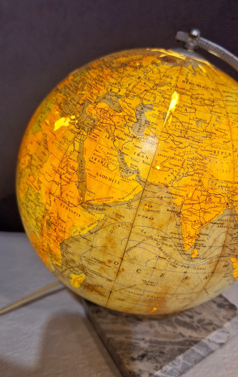 Globe terrestre lumineux en verre XXe-photo-5